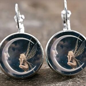 Silver Fairy Moon Earrings
